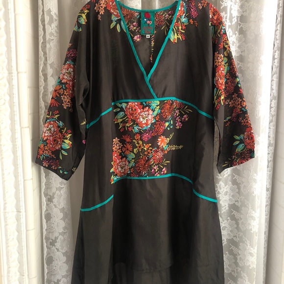 JOHNNY WAS * NWOT 100% Silk Asian/Kimono-Inspired Hi-Lo Dress Tunic - Picture 6 of 6